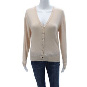 Barrie Women Beige V-Neck Button Cashmere Cardigan Long Sleeve Size M